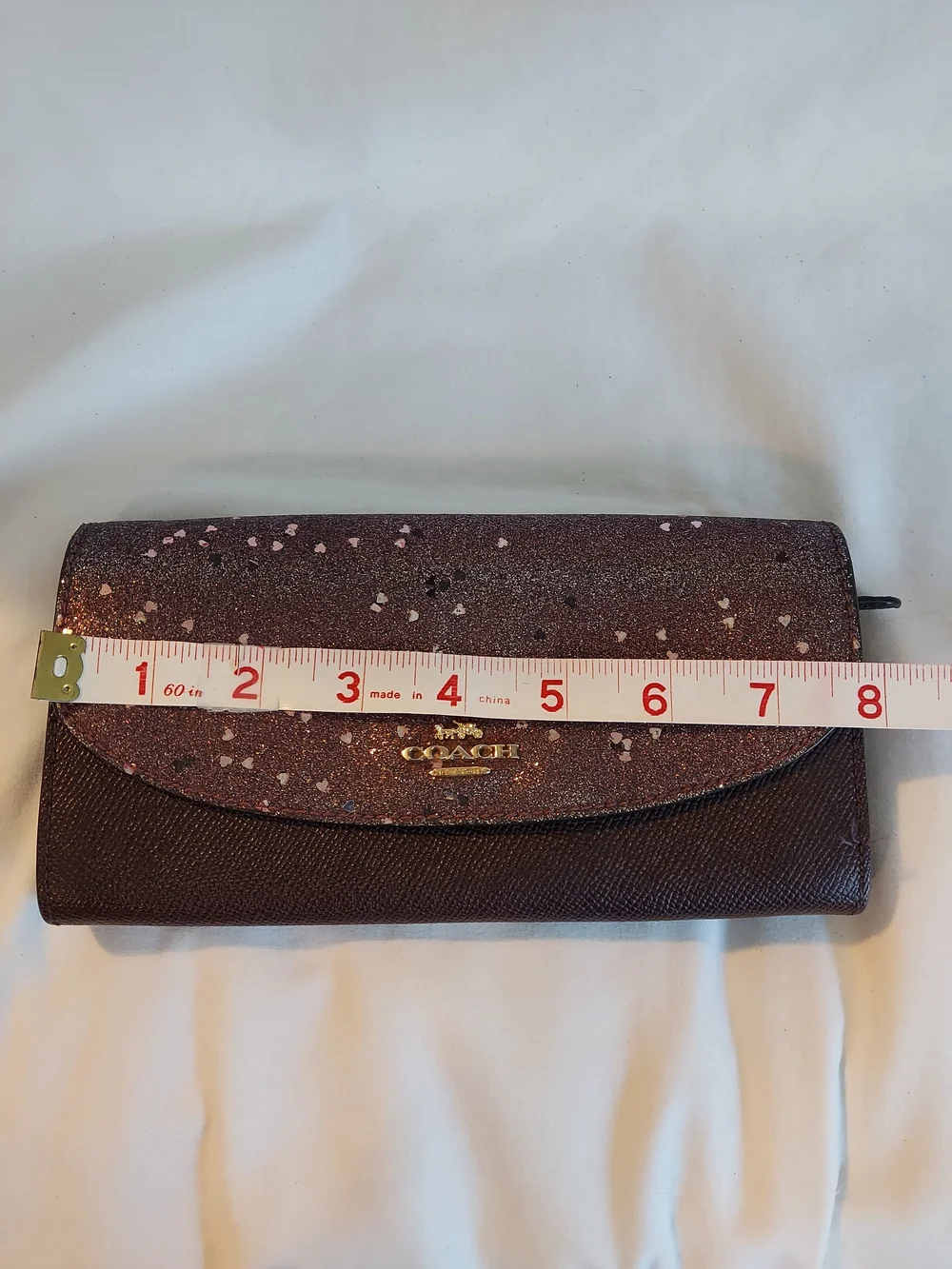 Coach Heart Glitter Slim Envelope Wallet - Raspberry Burgundy